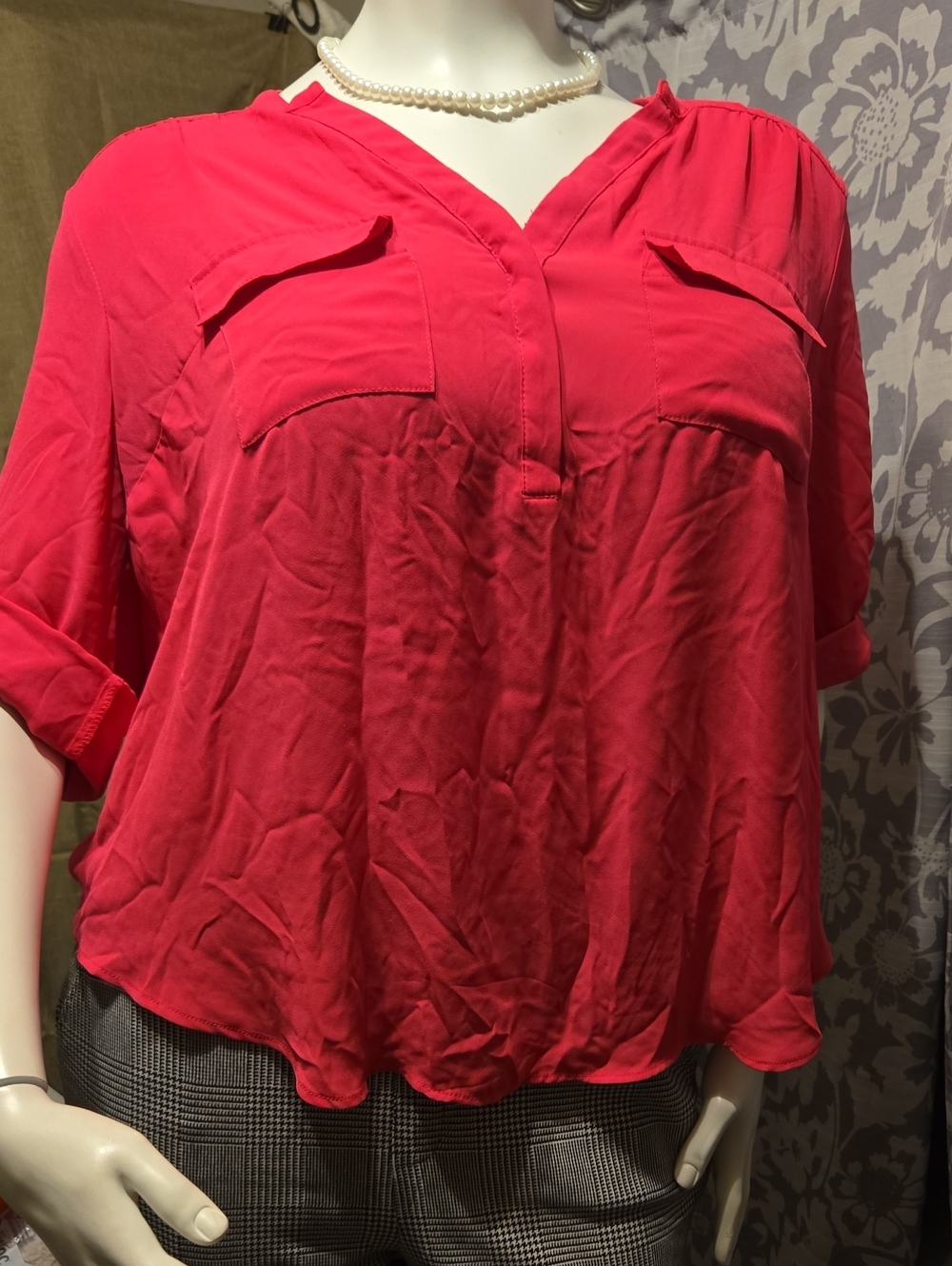 torrid Bright Pink V-Neck Buttonless Blouse with Flap Pockets